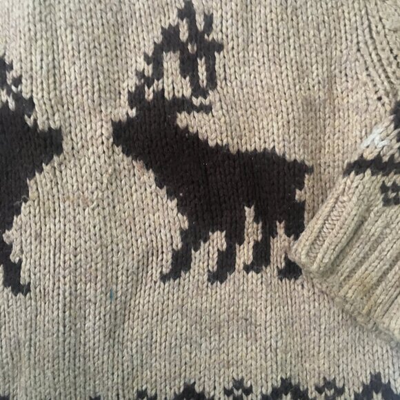 Baby Gap Button Up Knit Sweater Pockets Hooded Reindeer Moose Sz 3 Unisex Beige - Picture 14 of 15